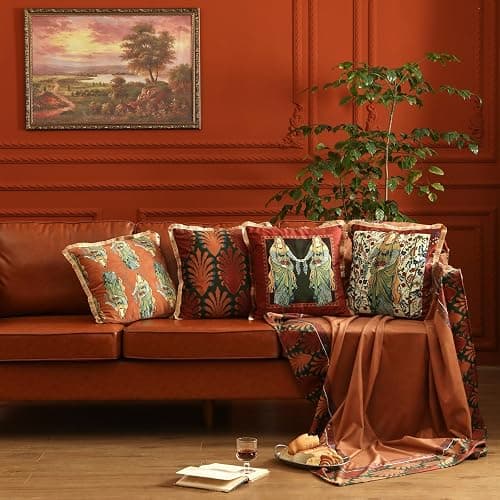 patdrea Designer Velvet Throw Pillow Covers 18x18 Inch,Farmhouse Yellow Jungle with Brown Palm Leaves Pattern,Decorative Square Pillowcases Cushion for Bed Living Room Outdoor Car,Pack of 2 thumbnail 3