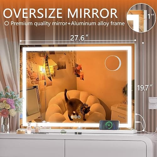 Hasipu Vanity Mirror with Lights, 28" x 20" LED Makeup Mirror, Lighted Makeup Mirror with Dimmable 3 Modes, Touch Screen Control Vanity Mirror Square White - White - 28"L x 20"W thumbnail 2