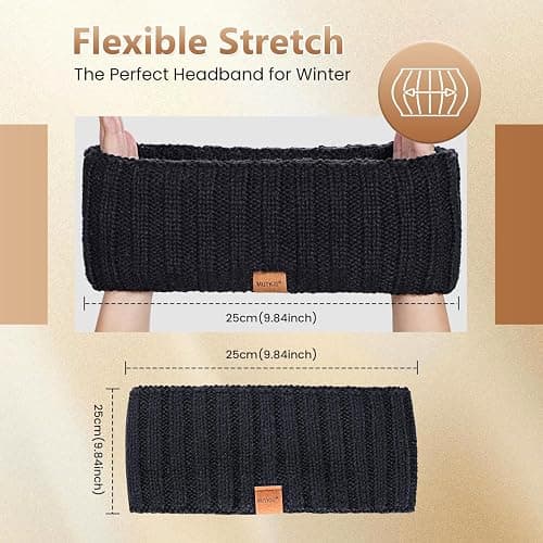MUTKIS Winter Headbands for Women 3 Pack, Ear Warmers for Women Headband Wool Knit Thick Fleece Lined, Cold Weather Warm Ear Muffs(Black&Beige&Dark Gray) thumbnail 6