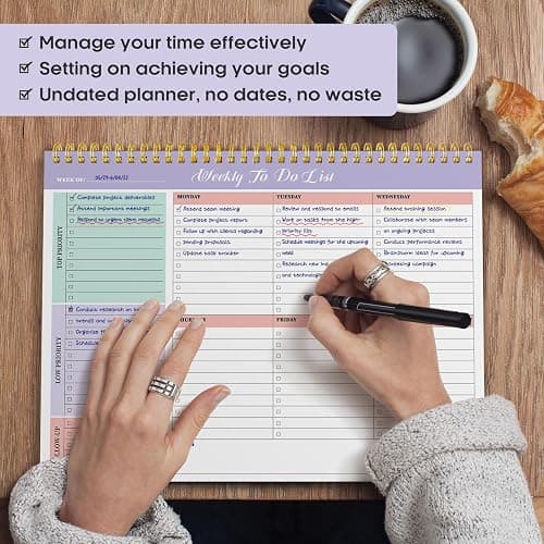 Taja Weekly To Do List Notepad, Undated Weekly Planner Pad, 8.5" x 11" | Large Desk Planner, Weekly Task Planning, College School Supplies, for Home and Office, 52 Sheets, Violet Dream thumbnail 7