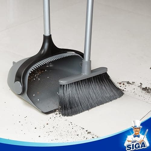 MR.SIGA Broom and Dustpan Set with Adjustable Long Handle, Upright Combo for Floor, Cleaning Lobby, Gray thumbnail 6