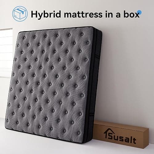 Susalt Queen Mattress, 12 Inch Hybrid Mattress in a Box, Gel Memory Foam, Medium Firm, Edge Support, Motion Isolation, Pressure Relief, Zoned Support Spring, CertiPUR-US Certified, Black & Gray thumbnail 9