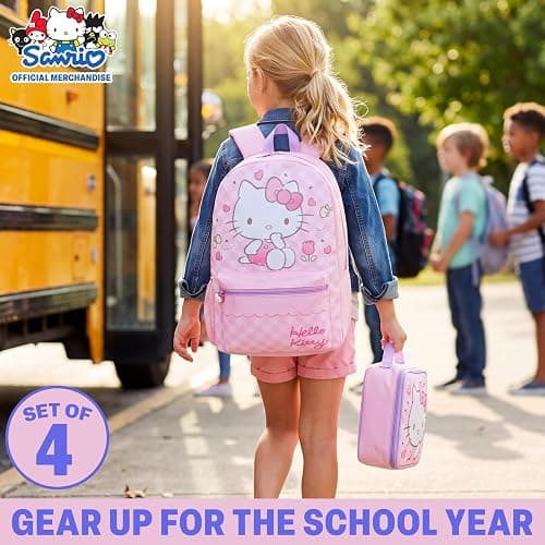 Get Trend Hello Kitty Sanrio Kids Backpack Set, 4 Pcs Large School Bag Rucksack with Pencil Case, Insulated Lunch Bag & 500ml BPA Free Water Bottle, School Supplies Gifts (Pink Hello Kitty) thumbnail 3