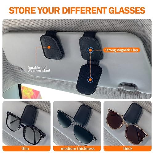 Shering Sunglasses Holders for Car Sun Visor, 2pack Magnetic Leather Glasses Eyeglass Hanger Clip for Car, Visor Sunglasses Holder Clip Car Accessories for Truck | Magnetic Leather Eyeglass Hanger Clip for Car Visor, One-Hand Easy Operation, Interior Car Accessories for SUV & Truck thumbnail 2