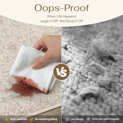 WondRg 8x10 Beige Neutral Living Room Area Rug | Washable, Low Pile, Accent, Vintage, Soft, Non Slip, Carpet for Bedroom Dining Room Nursery Office Indoor Home Decor thumbnail 5