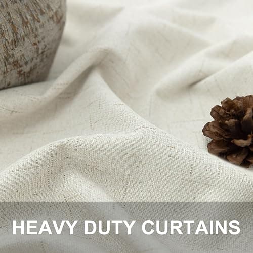 100% Blackout Curtains 84 Inch Length 2 Panels Set Neutral Boho Linen Farmhouse for Bedroom Windows Living Room Darkening Thermal Insulated Drapes Natural Cream Ivory 7ft Long Back Tab Pleated Pocket thumbnail 3