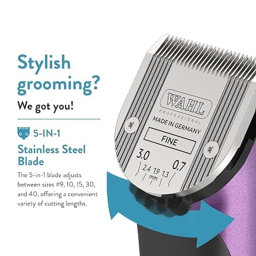 Wahl Professional Animal Bravura Pet, Dog, Cat, and Horse Corded/Cordless Clipper Kit, Purple (#41870-0423) thumbnail 3