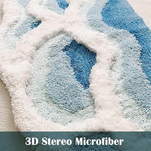 ZSHIFANG Soft Shag 3D Stereo Wave Moss Bedside Rug 20"×36" Cute Navy Blue Runner Rug Non Slip Washable Bathroom Rugs Bath Mats for Bedroom Bathroom Hallway Home Decor Indoor Doormat Shower Mat thumbnail 5