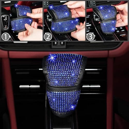 NBTEPEM 8 pcs Blue Bling Car Accessories Set for Women, Steering Wheel Cover, Sparkly Seat Belt Covers, Bling Gear Shift Cover, Universal Fit Most Cars (Blue Diamond) thumbnail 4