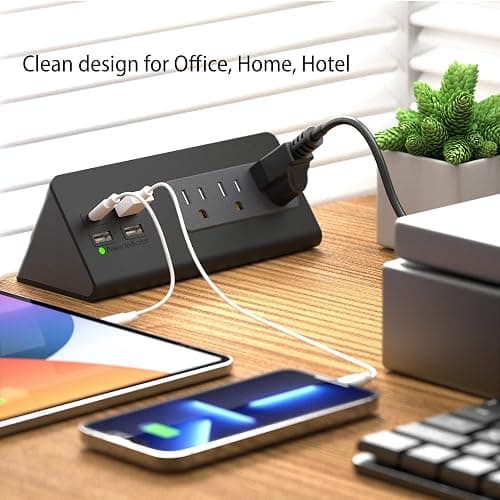 Nightstand Edge Mount Power Strip with USB-C Ports Tabletop Surge Protector Desk Clamp Power Sockets with 3 AC Outlets &4 Fast Charging USB Ports for Home Office Hotel and Dormitory (Black(2-Pack)) thumbnail 3