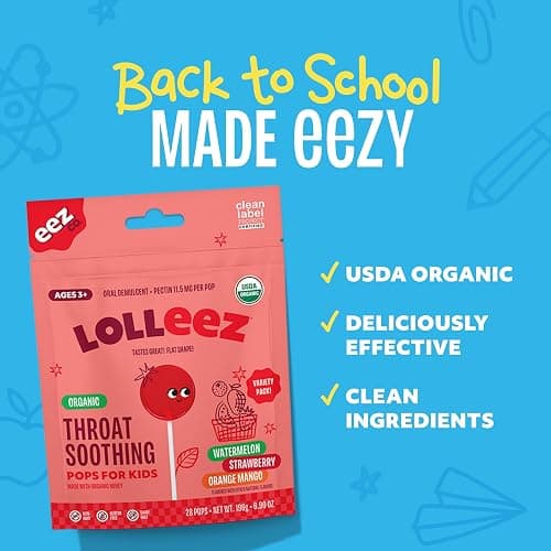 Lolleez Organic Lollipops for Kids Sore Throat Relief, Perfect for Soothing A Sore Throat While Tasting Great, Perfect for Back-to-School, Variety Pack, 28 Count thumbnail 2