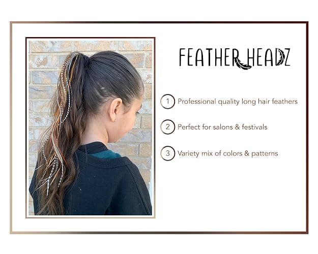 21 Natural Color Hair Extensions – 7”–12” Long – DIY Rooster Kit with 20 Micro-Link Beads – 100% Real Feathers – Eye-Catching Boho Style thumbnail 4
