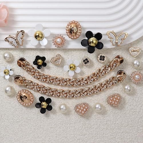 ROPCIA 30 PCS Charms for Bogg Bag Pearls & Flowers Butterfly & Bling Chain Accessories Compatible Simply Southern Beach Bag Tote Insert thumbnail 4