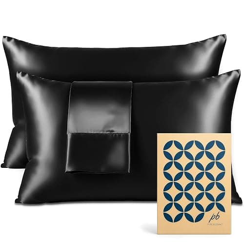 Pure Bedding Satin Pillowcase 2 Pack - Queen Size (20"x30", Black) - Silky Pillow Cases for Hair and Skin - Satin Pillow Covers with Envelope Closure - Extra Soft Premium Microfiber - Image 1