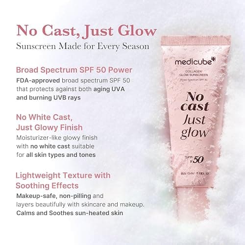 medicube No Cast Just Glow Collagen Sunscreen | SPF 50 Broad Spectrum Face Sunscreen | Lightweight, Non-Sticky, Hydrating Formula | Peptide, Cica for Soothing & Glow | Stocking Stuffers for Women thumbnail 2