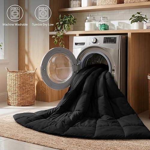 CozyLux Queen Comforter Set, 3-Piece Box-Stitched, Black | 270 GSM Down Alternative Fill, 90 GSM Brushed Microfiber Shell, OEKO-TEX Certified, 88 x 88 in Comforter with 2 Pillow Shams thumbnail 7