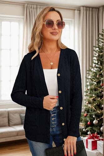 GRECERELLE Womens Lightweight Cardigan Sweater Long Sleeve Button Down Ribbed Knit Outerwear Open Front Tops with Pockets thumbnail 3
