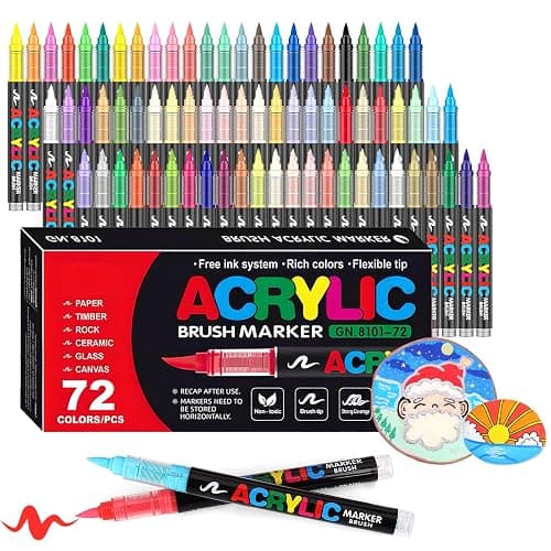 Laconile 72 Couleurs Feutre Acrylique, Stylos Acryliques à Pointe Pinceau pour le Coloriage Adulte ，Acrylic Paint Markers pour Coloriage, Calligraphie, Bois, Toile, Verre, Céramique - Image 1