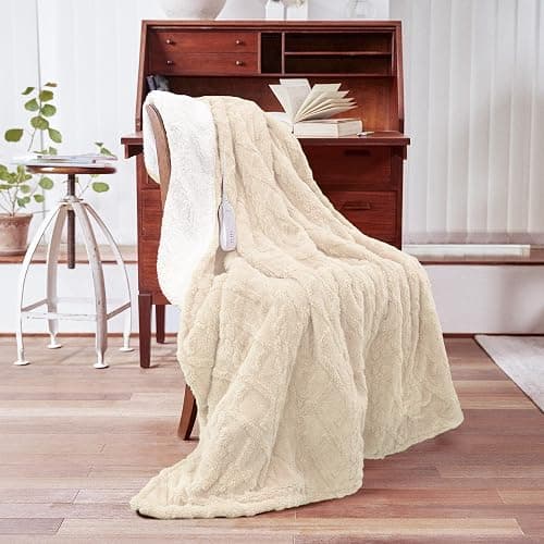 Aheadpret Heated Blanket-Electric Blanket 50"x60" Soft Heated Throw Blanket with 5 Heating Levels & 3 Hours auto-Off,Machine Washable (Beige thumbnail 2