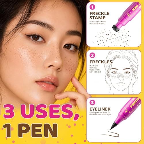 Dual-Ended Freckle Stamp Pen,Sponge Stamp & Precision Tip,Caramel Brown 03 | Soft sponge stamp, precision tip, realistic faux freckles, waterproof, long-lasting, buildable color, natural or bold looks thumbnail 7