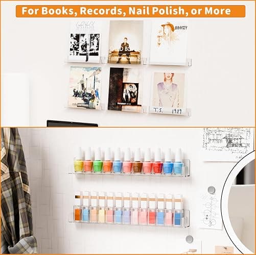 4 Pack Vinyl Record Wall Display,15" Acrylic Invisible Floating Bookshelf for Kids Room,Clear Wall Mounted Hanging Book Shelves,Modern Picture Ledge Display and Album Vinyl Wall Mount Shelf thumbnail 5