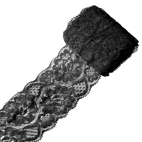 Black Lace Fabric, 2.4 Inch 2.4 Inch 5.5 Yards Black Lace Trim Sewing Trim & Embellishments Elastic Vintage Fabric Applique Ribbon Vintage Wide Tulle for Sewing,Crafting,Wedding,Gift Wrapping - Image 1