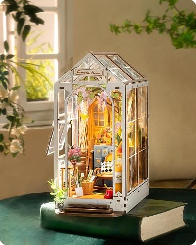 Rolife DIY Book Nook Kit Garden House, DIY Miniature Booknook Kit 3D Creative Decorative Bookend Bookshelf Insert 3D Puzzle for Adults, Halloween/Christmas Decorations/Gifts for Adults (Garden House) - Image 1