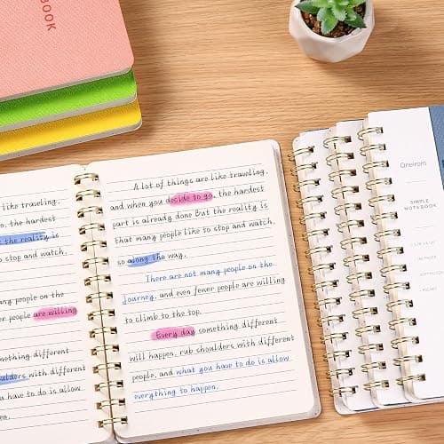 Spiral Notebook -A5 College Ruled Journal with Inner Pockets and 160 Pages,PU Leather Cover Business Journal, Twin-Wire Binding Notebook Perfect for Office & Home School Supplies - ReefBlue/Pink thumbnail 7