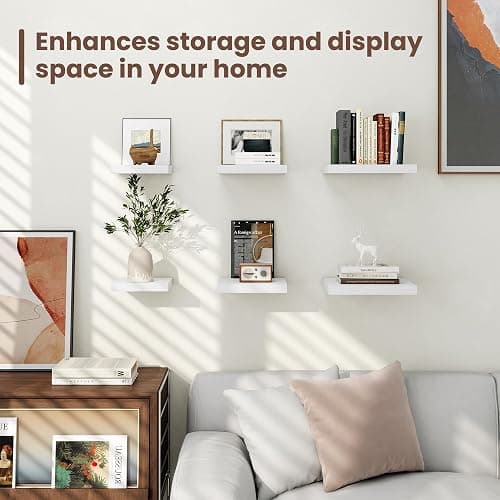 Fun Memories Floating Shelves for Wall - 12 Inch Square Shelves with Invisible Brackets, White Small Wall Shelf for Living Room, Bathroom, Bedroom, and Kitchen Decor，Set of 4 thumbnail 7
