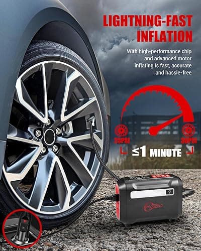 ROCGORLD R8 Tire Inflator Portable Air Compressor, DC 12V Air Compressor Portable with Large Dual Digital Screen, 3X Faster Inflation Air Pump for Car, Bike, Ball, Motor thumbnail 2