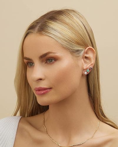 Barzel 18K White Gold Plated Created Opal Stud Earrings 3 Pack Set thumbnail 3