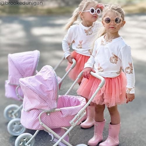 Olivia's Little World Buggy-Style Baby Doll Stroller with Retractable Canopy, Storage Underneath, Detachable Bassinet, Travel Nursery Bag, Comfortable to Push, Pink and Gray thumbnail 12