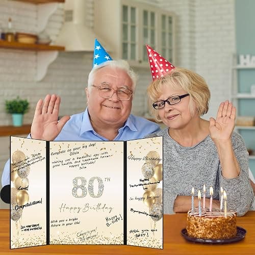 DARUNAXY Black Gold Happy 80th Birthday Alternative Signature Guest Book | 80th Birthday Party Decorations for Men Women Cheers to 80 Years Old Gifts 80 Birthday Signing Card Board Party Supplies thumbnail 7