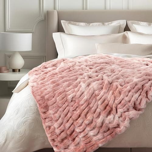 blunique Ultra Soft Cozy Faux Fur Throw Blanket, Fuzzy Plush Thick Bubble Blanket, Oversize Luxury Fluffy Blanket for Couch, Sofa, Bedroom, and Living Room,50x60 Inches,Double Sided Tie-Dye Pink thumbnail 6