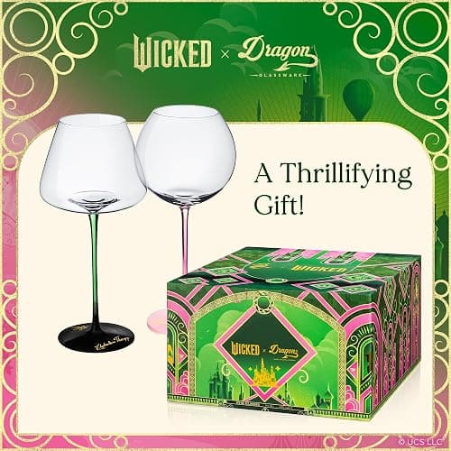 Dragon Glassware x Wicked Wine Glasses - 18 oz Crystal Wine Glass Set of 2 - Unique Drinkware Gift for Musical Lovers - Wicked Movie Gifts thumbnail 7