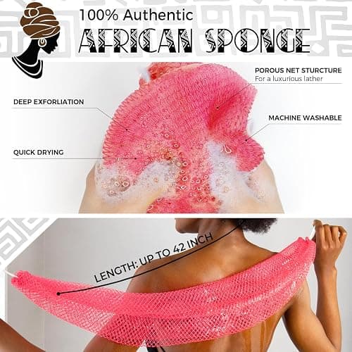 SHOWER | Amazon | African Net Sponge Authentic - Real African Exfoliating Sponge with Knots - African Net Washcloths for Body Scrubber Exfoliator - Back Scrub for Shower - Pink thumbnail 2