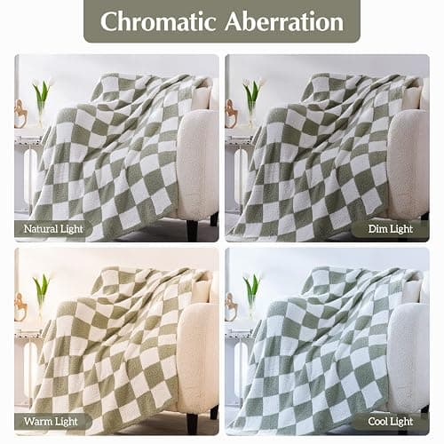 WRENSONGE Checkered Throw Blanket, Sage Green Soft Cozy Fluffy Hand Made Throw Blankets for Couch, Sofa, Chair, Bed, Camping, Picnic, Travel Lightweight Bed Blankets for Women Mothers Birthday Gifts thumbnail 4