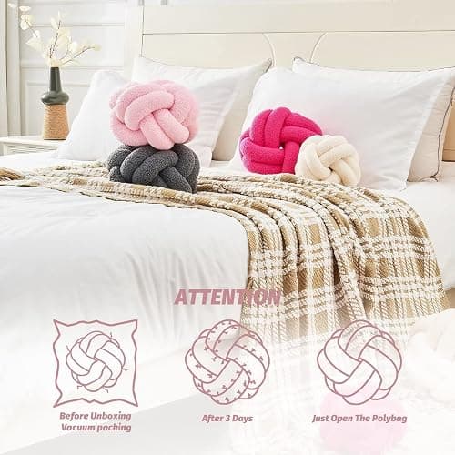 Uvvyui Knot Pillow Ball, Soft Pink Home Decor Knotted Pillows, Handmade Round Plush Throw Pillow, Aesthetic & Cute Large Decorative Pillows for Bed, Floor, Couch, Bedroom Home Decor 8 inches - Pink - Small-8 Inch thumbnail 4