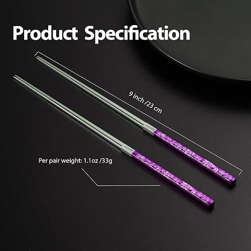 Peony and Butterfly Chopsticks Metal Chopsticks Reusable Designed in Korea Japanese Style Stainless Steel 316 18/10 Non-Slip Dishwasher Safe Laser Etched 2 Pairs Purple thumbnail 2