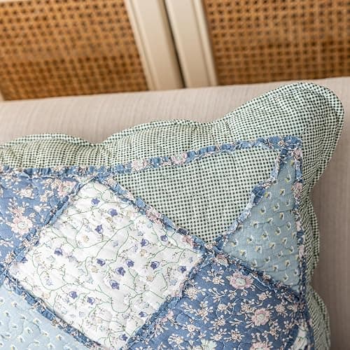 vctops Set of 2 Quilted 100% Cotton Boho Throw Pillow Covers 18" x 18" Farmhouse Country Floral Patchwork Decorative Cushion Cover, Patchwork Flower F thumbnail 5