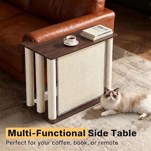 Veehoo Couch Protector from Cat Claws, Couch End Table with Cat Scratch Panel and Scratching Posts, Pet Corner Sofa Side Table Scratcher, Black Walnut, Right thumbnail 5