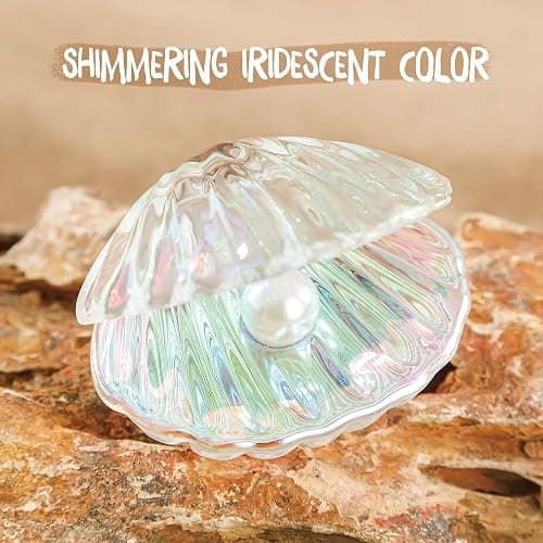 Iridescent Clam Shell with Pearl, Glass Aquarium Decor for Betta Fish Tanks | Glossy ocean-inspired accent for small aquariums and fish bowls, plus mermaid styling for coastal shelves and desk displays thumbnail 4
