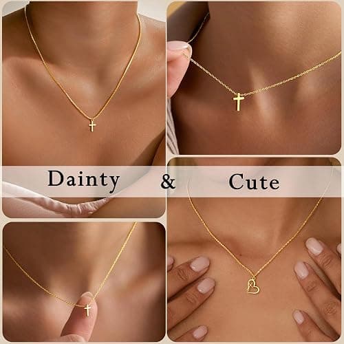 Yoosteel Cross Necklace for Women Girls - Dainty 14K-Gold-Plated Cross Choker Pendant Necklaces Simple Tiny Cute Necklace Christian Baptism Religious Faith Jewelry Gift Christmas Stuff for Teen Girl Women thumbnail 7