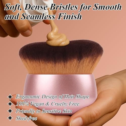 GloréBrochas 75MM Extra Large Self Tanner Kabuki Makeup Brush – Ultra Soft Dense Vegan Bristles for Body Makeup, Bronzer & Foundation–Applies Tanning Mousse, Lotion & Self Tanner–Rose Gold, Wet & Dry thumbnail 5