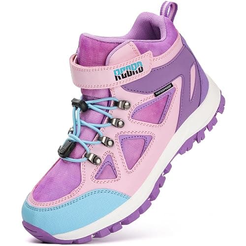 R CORD Kids Hiking Boots Drawstring Closure Girls Hiking Boots Waterproof Durable TPR Traction Outsole Anti-Skid Athletic Outdoor Boots - Image 1