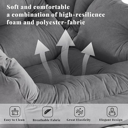 Aunekiv Lazy Chair with Ottoman, Comfy Accent Lounge Chair with Side Pocket, Modern Reading Armchair with Footrest, Upholstered Sofa Chair for Small Spaces, Bedroom, Living Room, Dorm, Darkgrey thumbnail 7