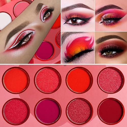 Afflano Red Eyeshadow Palette Makeup, Ultra Pigmented and Blending Bright Dark Hot True Red Eye Shade 12 Color, Cruelty Free Velvet Matte Shimmer Warm Fall Sunset Pink Red Eyes Makeup Pallet thumbnail 6
