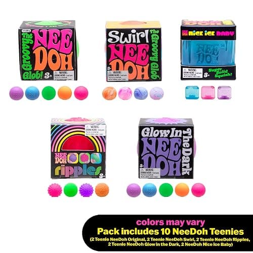 NeeDoh Teenie 10-Pack - 5 Styles of Teenie Squishies- Nice Ice Baby, Original, Swirl, Ripples, Glow - Ages 3 and Up - 10 Teenies Per Pack thumbnail 3