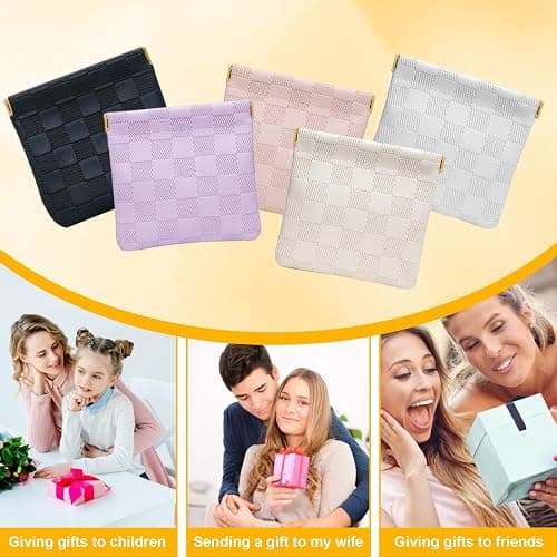 2 PCS Small Makeup Bag for Women, Small Pouches for Purse,Mini Checkered Cosmetic Bag Waterproof Pouch for Travel Storage bag, for Cosmetics Headphones Jewelry Cosmetic Lipstick Coins (Black, Beige) thumbnail 6