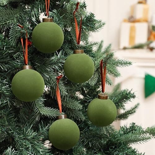 Liliful 15 Pcs Velvet Christmas Balls Bulk Flocked Christmas Tree Ball Ornaments Plastic Xmas Decorative Hanging Ornaments(Green,3.15 Inch) thumbnail 5